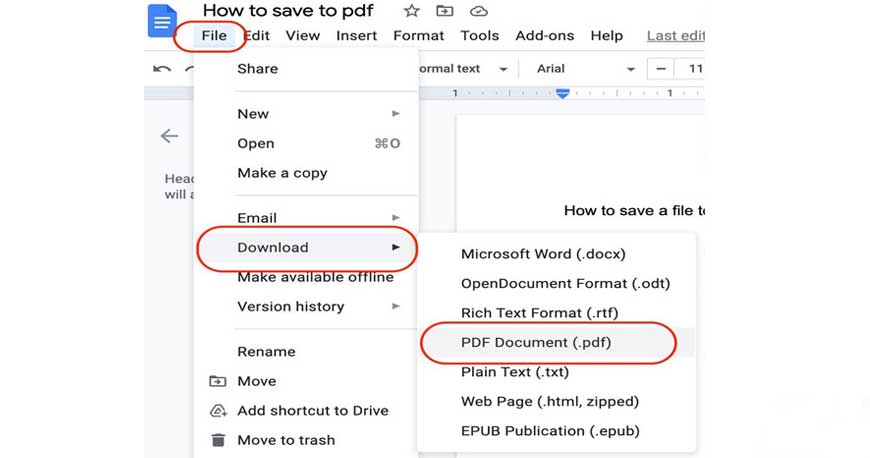 2. ساخت PDF از طریق Google Docs