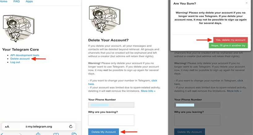 نحوه حذف اکانت تلگرام چگونه است